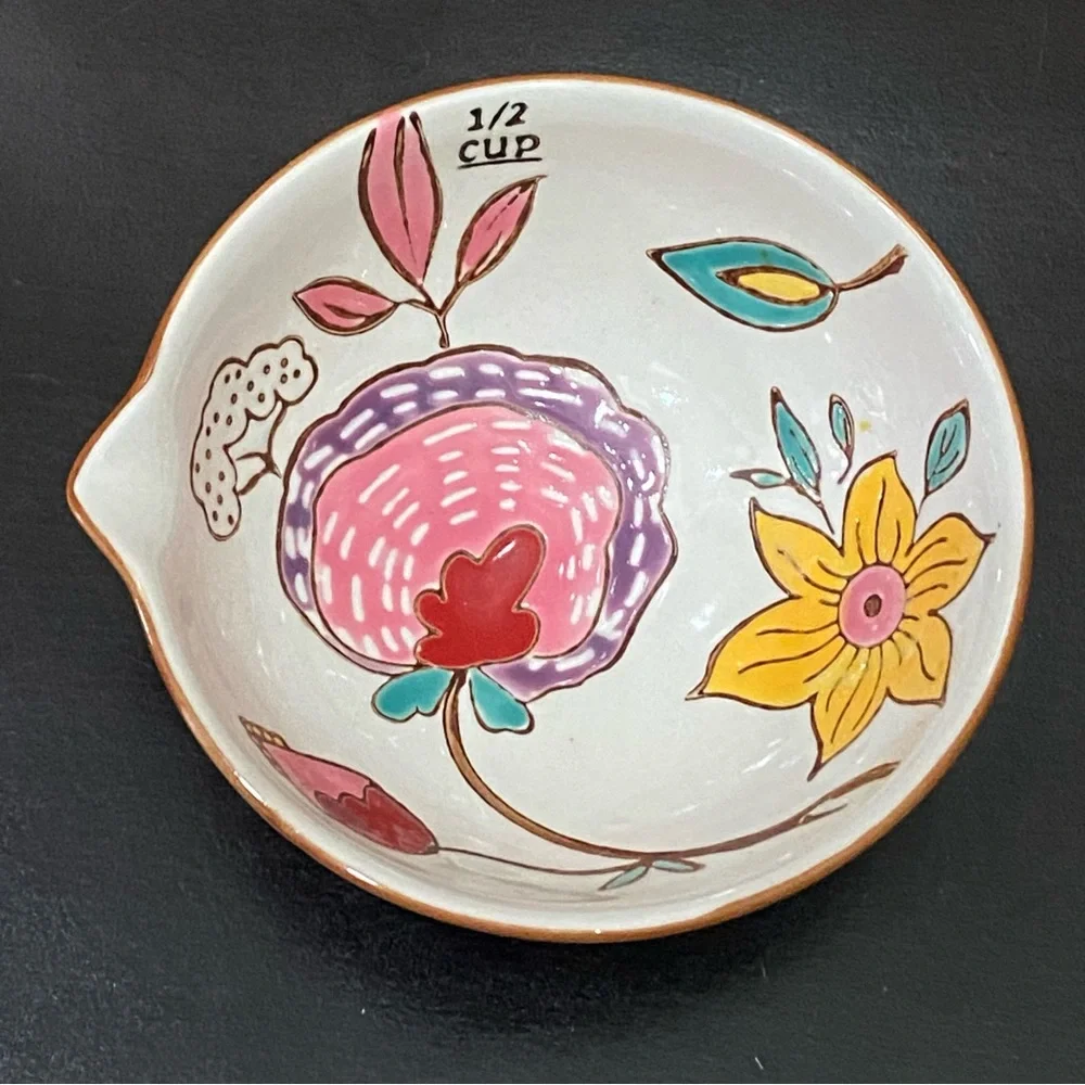Beautiful Ceramic Nesting Measuring Cups Bowl Fruits & Flowers Design